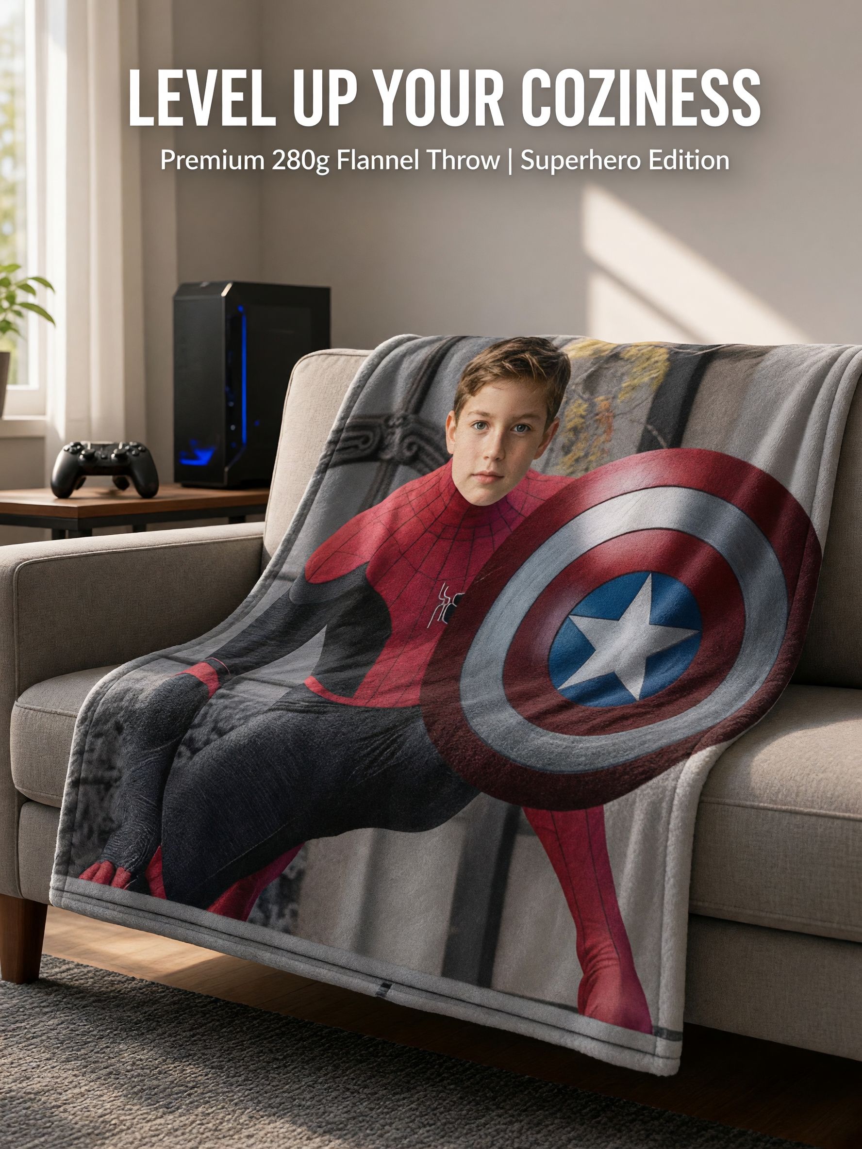 Custom Photo Superhero Flannel Fleece Throw Blanket Personalized Face Portrait Bed Couch Throw Skin Friendly Warm
