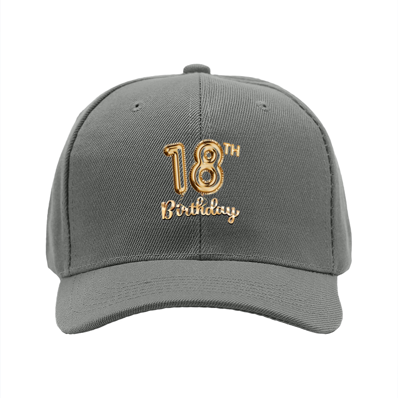 1pc New Baseball Cap with 18th Birthday Gold Balloon Print Unisex Adjustable Hat for Party Celebration Adults and Teens