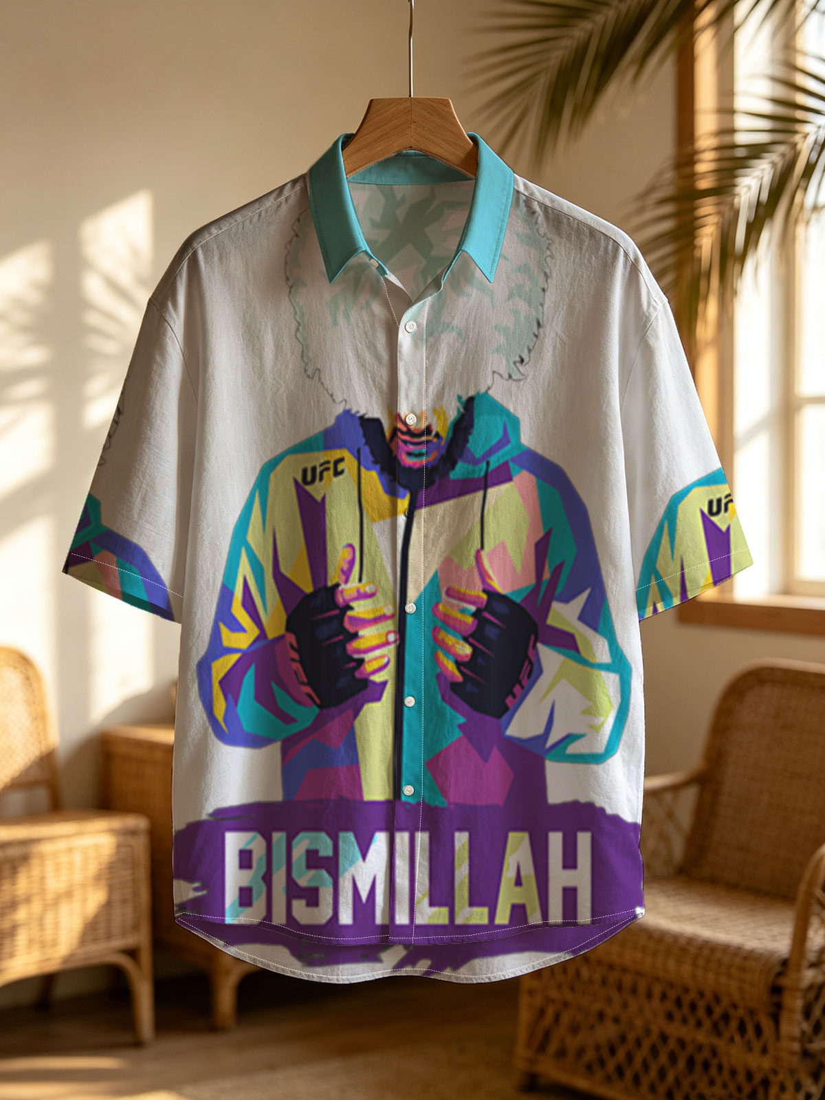 Bismillah: UFC Fighter with Vibrant Jacket and Afro Hairstyle -  Shirt