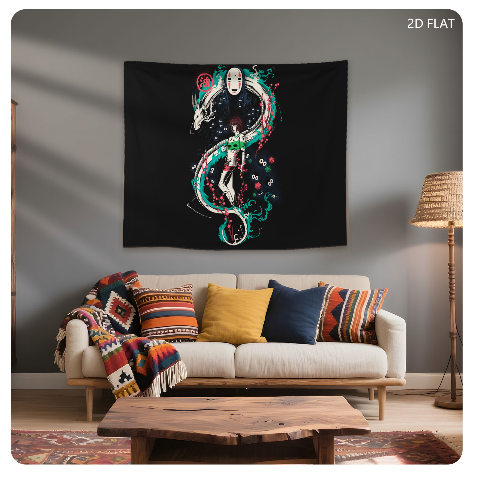 No-Face and Chihiro with Dragon from Spirited Away - Tapestry