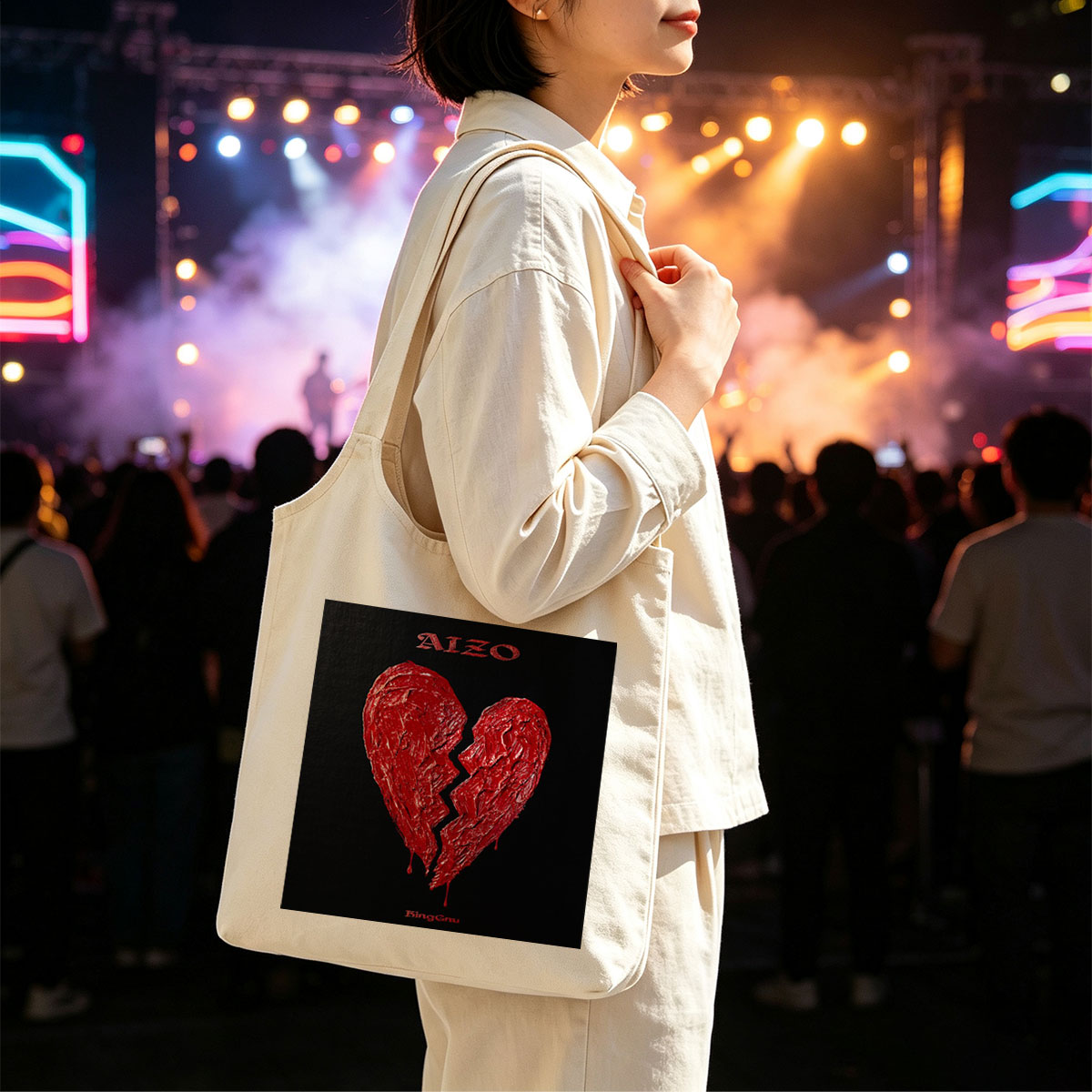 Binggnu Heartbreak Scene with Broken Red Heart on Black Background - Canvas shoulder bags/
