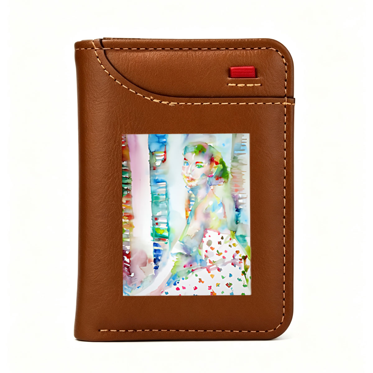 Watercolor Portrait of a Woman in a Colorful Dress - Vertical Style Wallet