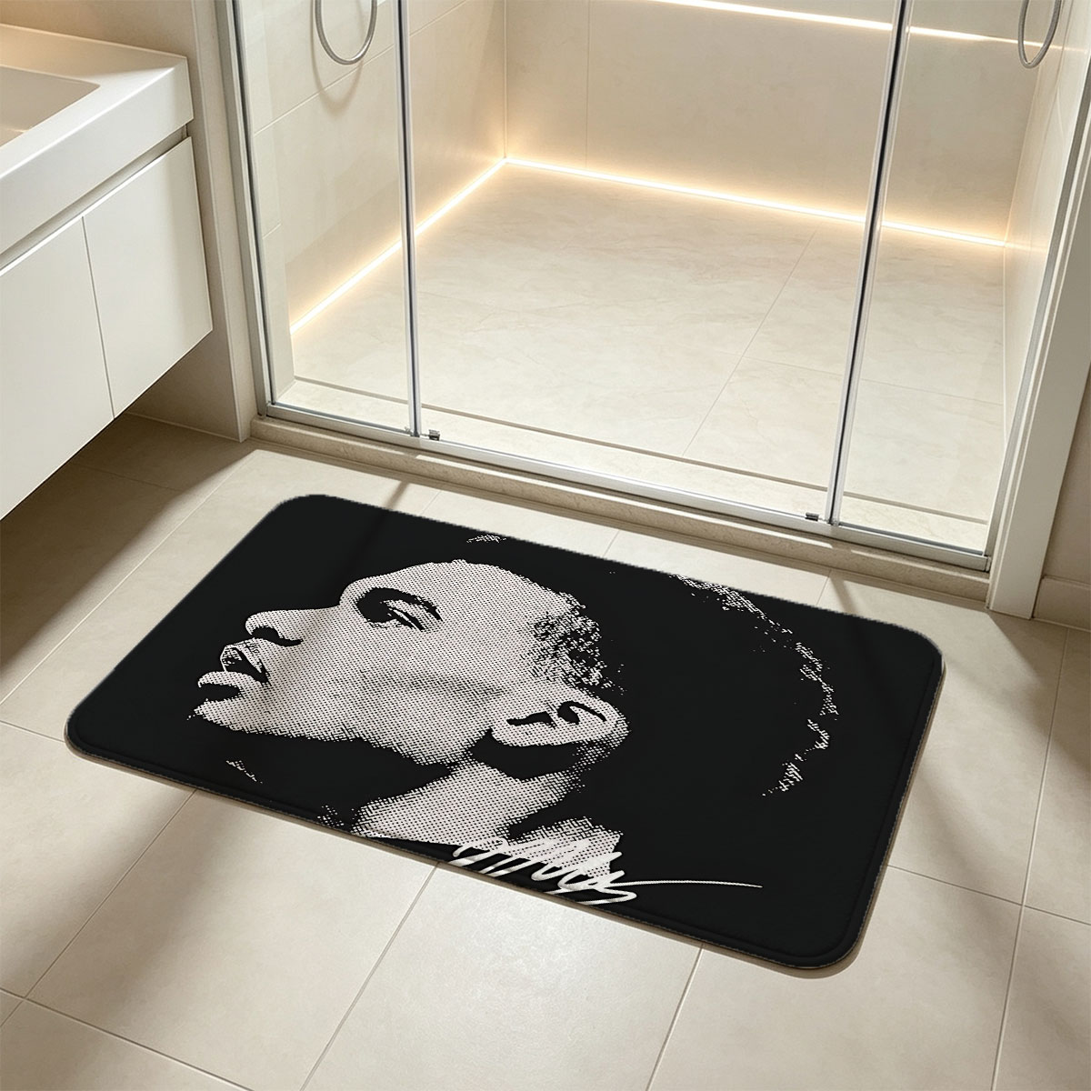 J. Cole Portrait in Halftone Style - Flannel floor mat