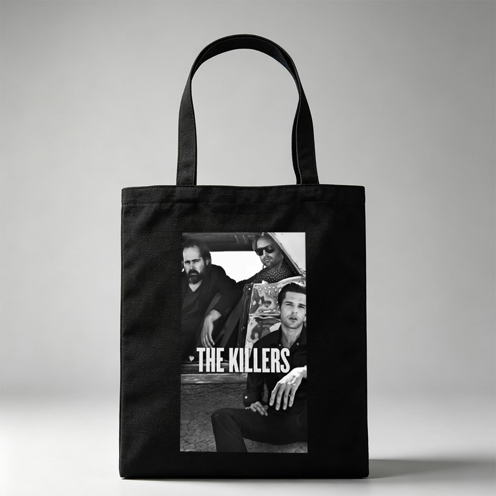 The Killers Band Members in a Vintage Car Black and White Photo - Canvas tote bags