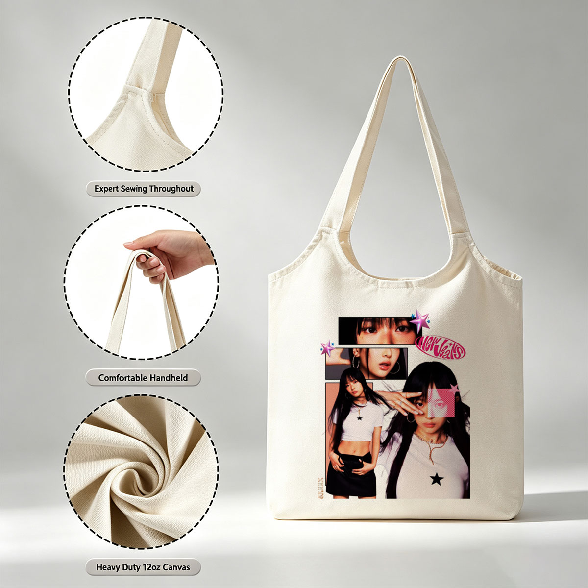 Hanni of NewJeans in a Stylish Collage Featuring Close-Up Shots and Fashionable Outfits - Canvas shoulder bags/
