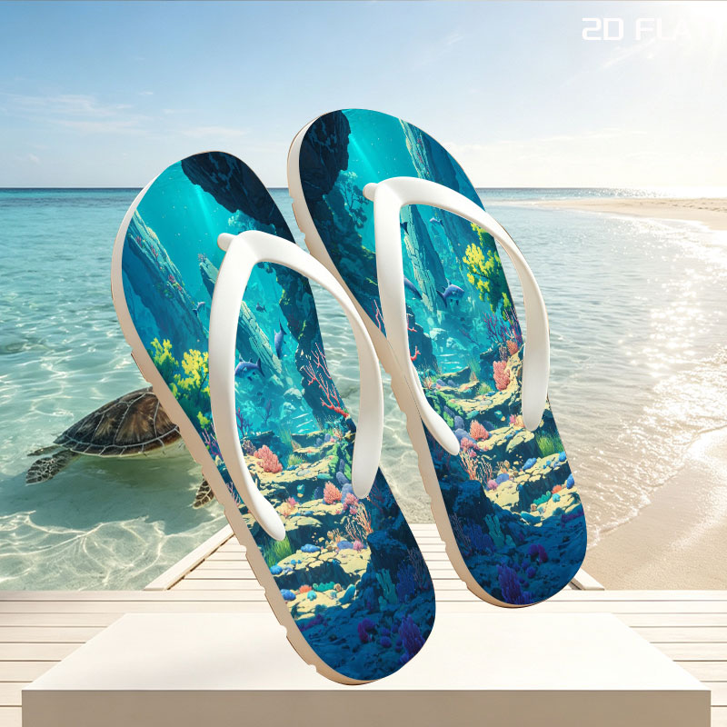 Underwater Paradise with Colorful Coral and Swimming Fish -  flip-flops