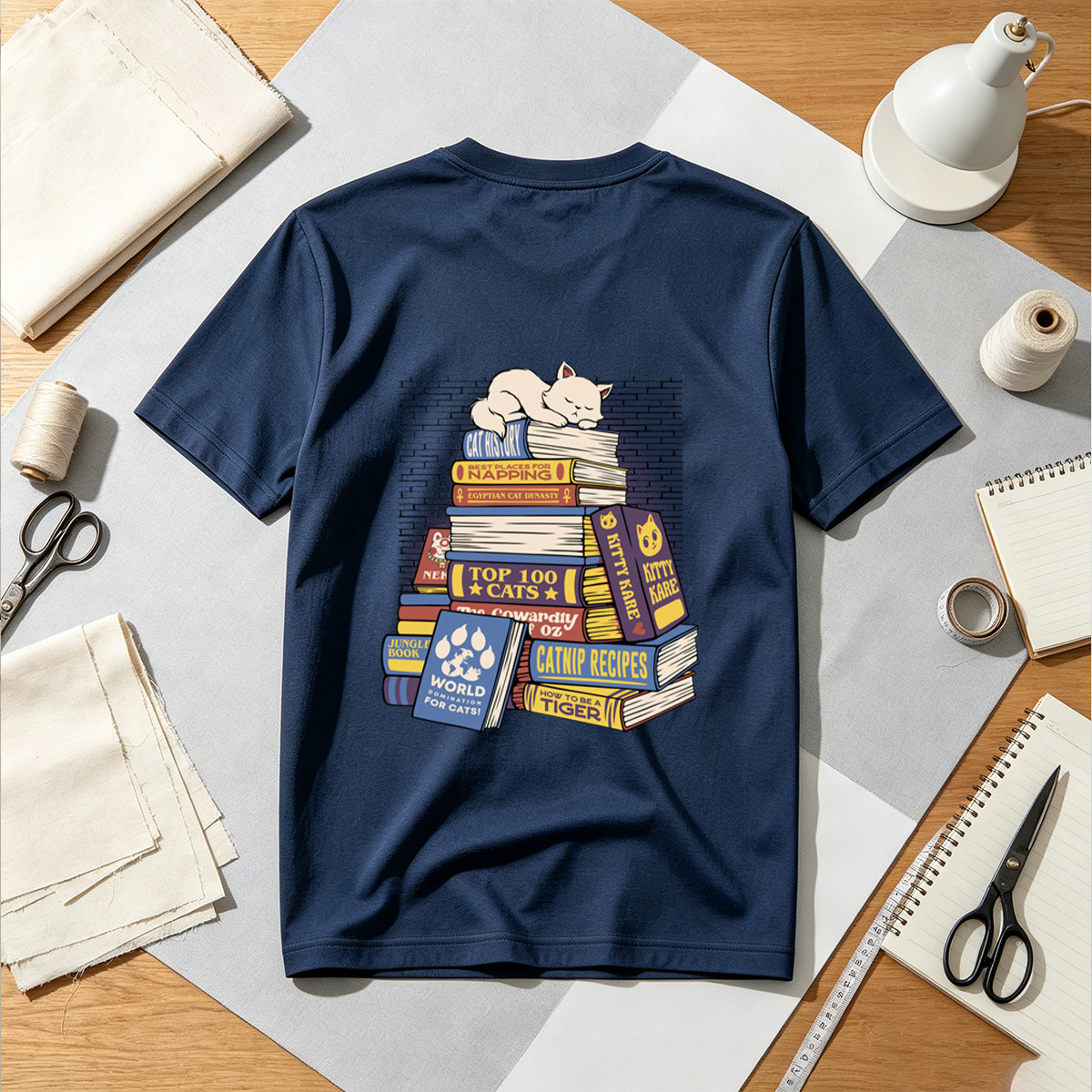 Cat Nap on Book Stack - Tee