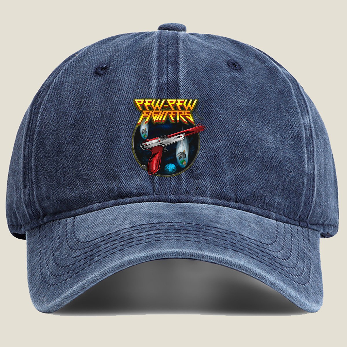 Pew-Pew Fighters: Laser Blasters and Space Ducks - Washed Denim - Baseball Cap