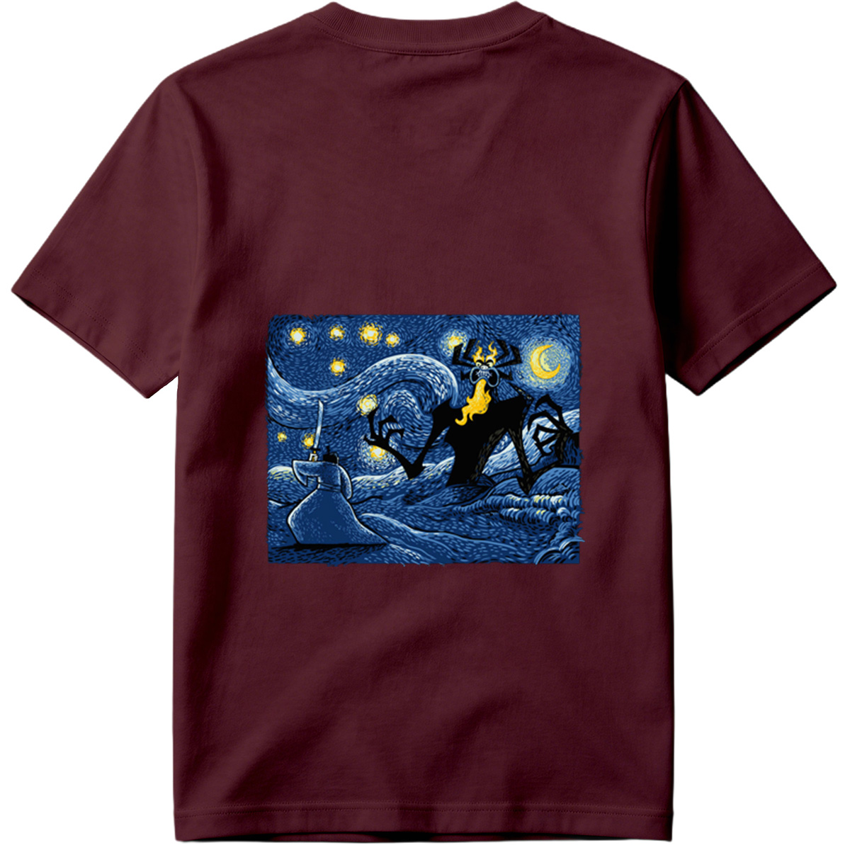 Samurai vs. Fiery Spider in Starry Night - Tee