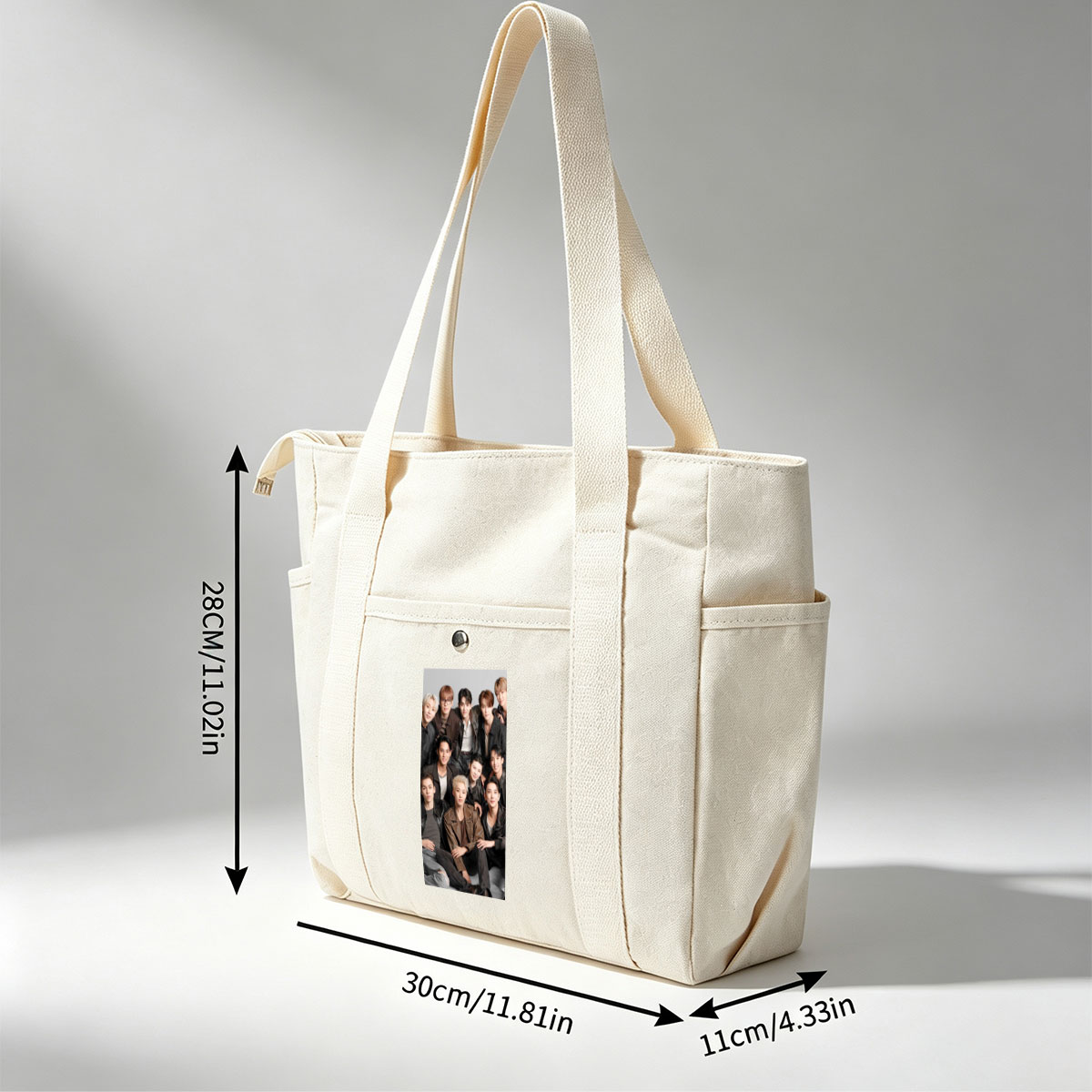 SEVENTEEN Group Photo - Members in Stylish Leather Outfits Posing Together for a Professional Shoot - Multi-pocket bags
