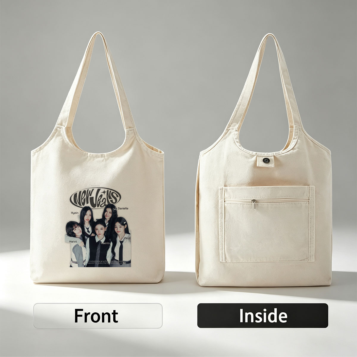 NewJeans Group Photo in School Uniforms Featuring Hanni, Hyein, Haerin, Danielle, and Minji - Canvas shoulder bags/