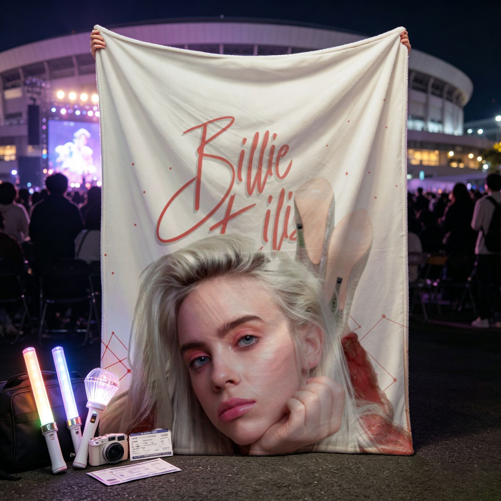 Billie Eilish - Close-Up Portrait with Blonde Hair and Red Outfit - Blankets
