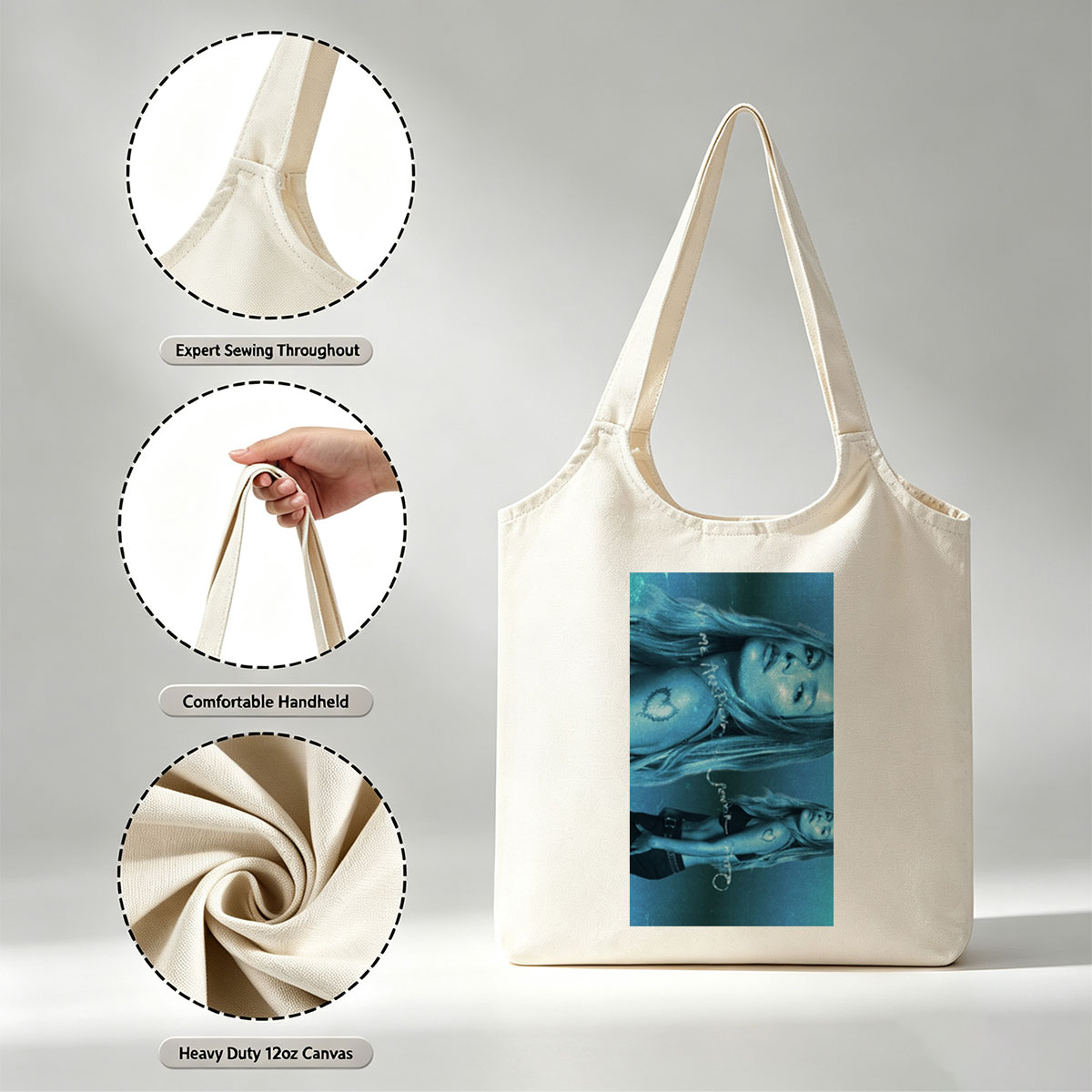 Lana Del Rey Underwater Scene - Ethereal Blue Portrait with Heart Tattoo and Flowing Hair - Canvas shoulder bags/