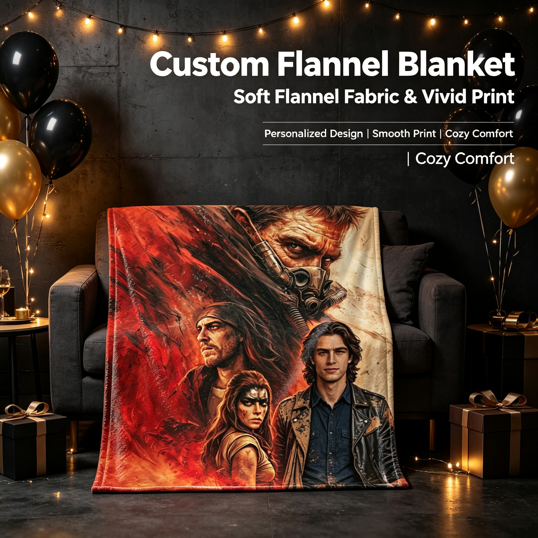 Custom Face Blanket Mad Max Fury Road Flannel Blanket Movie Character Art Gift for Fans and Collectors