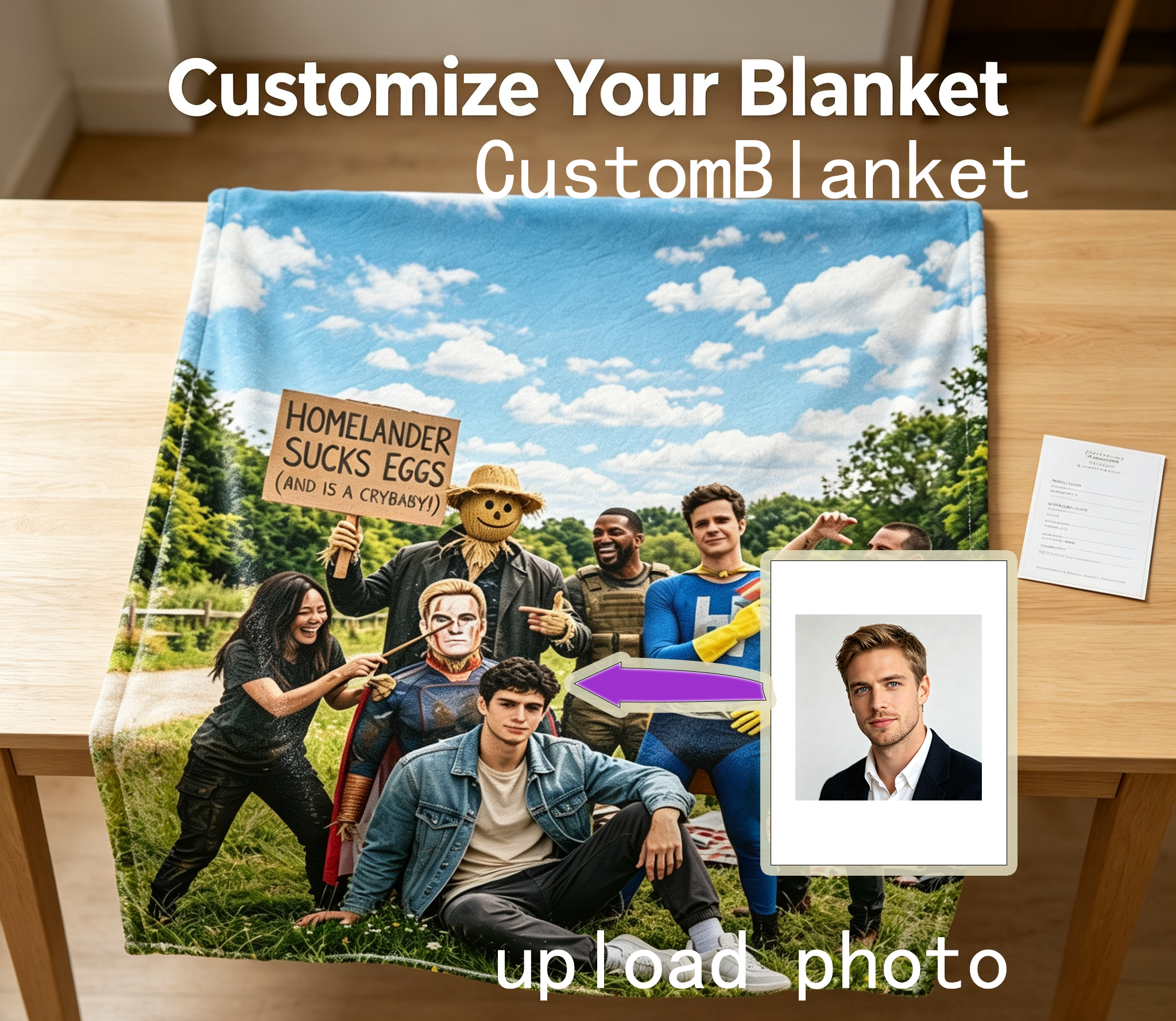Custom Face Blanket The Boys TV Show Characters Flannel Blanket Perfect for Fans and Cosplay Enthusiasts Ideal Gift or Giveaway Item