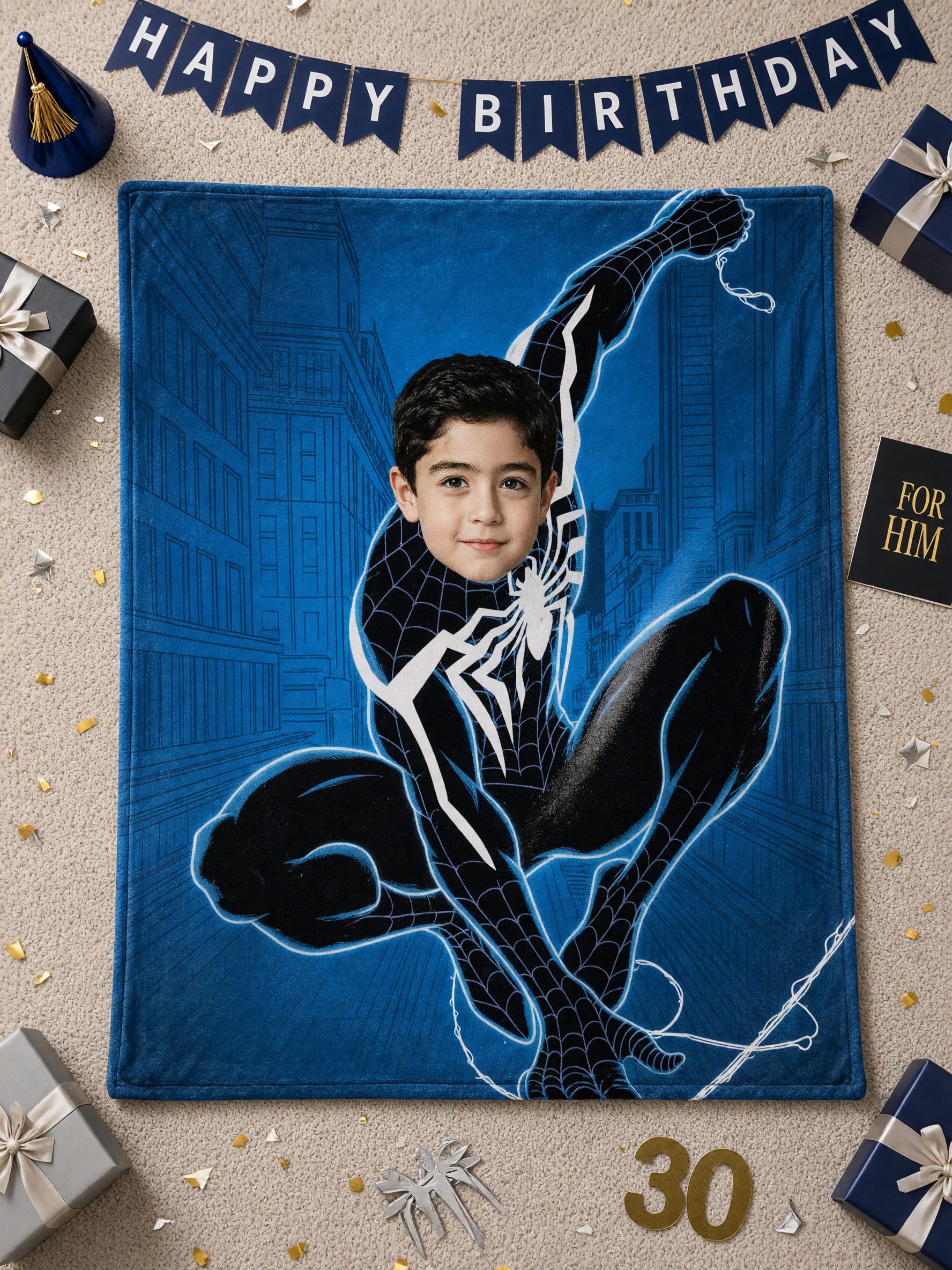 Custom Photo Superhero Face Blanket, Ultra Soft Flannel Fleece Throw, Personalized Cozy Gift for Kids and Fans