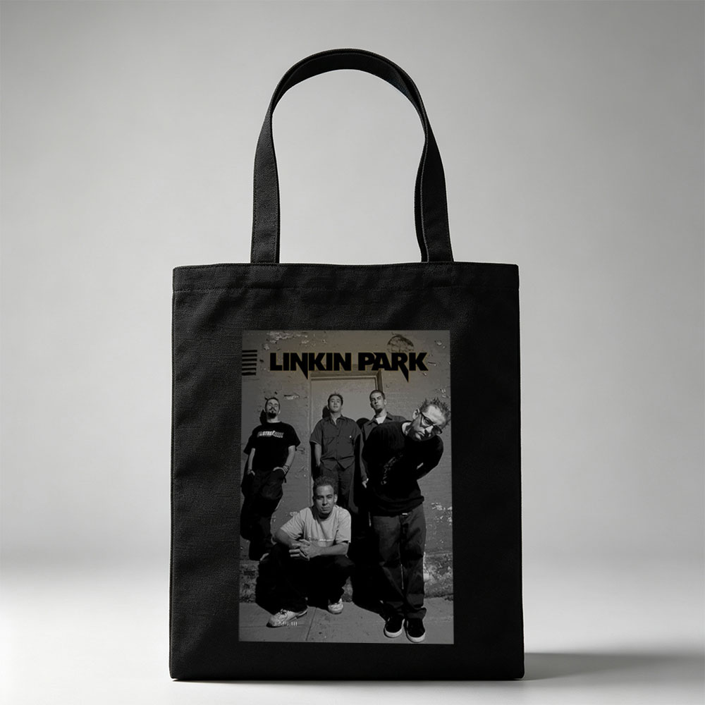 Linkin Park Band Members in a Grungy Urban Setting with Black and White Aesthetic - Canvas tote bags