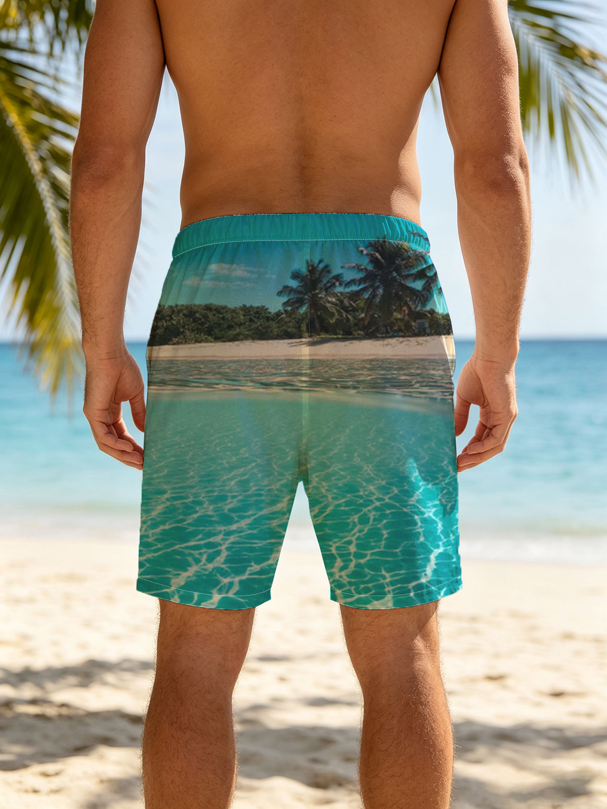 Crystal Clear Waters and Palm Trees on a Tropical Beach -  Beach shorts