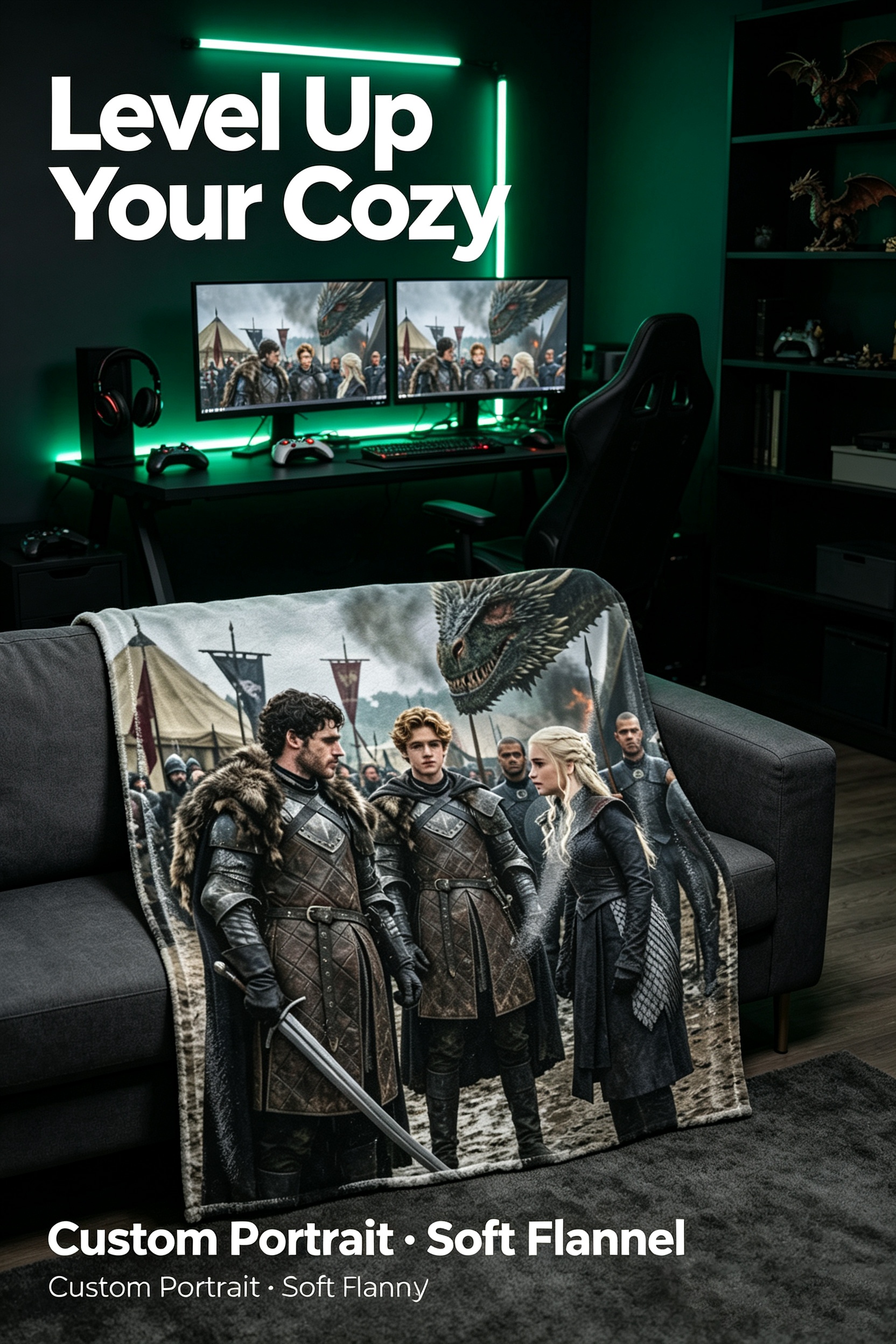 Custom Face Blanket Game of Thrones Characters Flannel Blanket Perfect for Couch Cozy Nights or as a Unique Gift for Fans