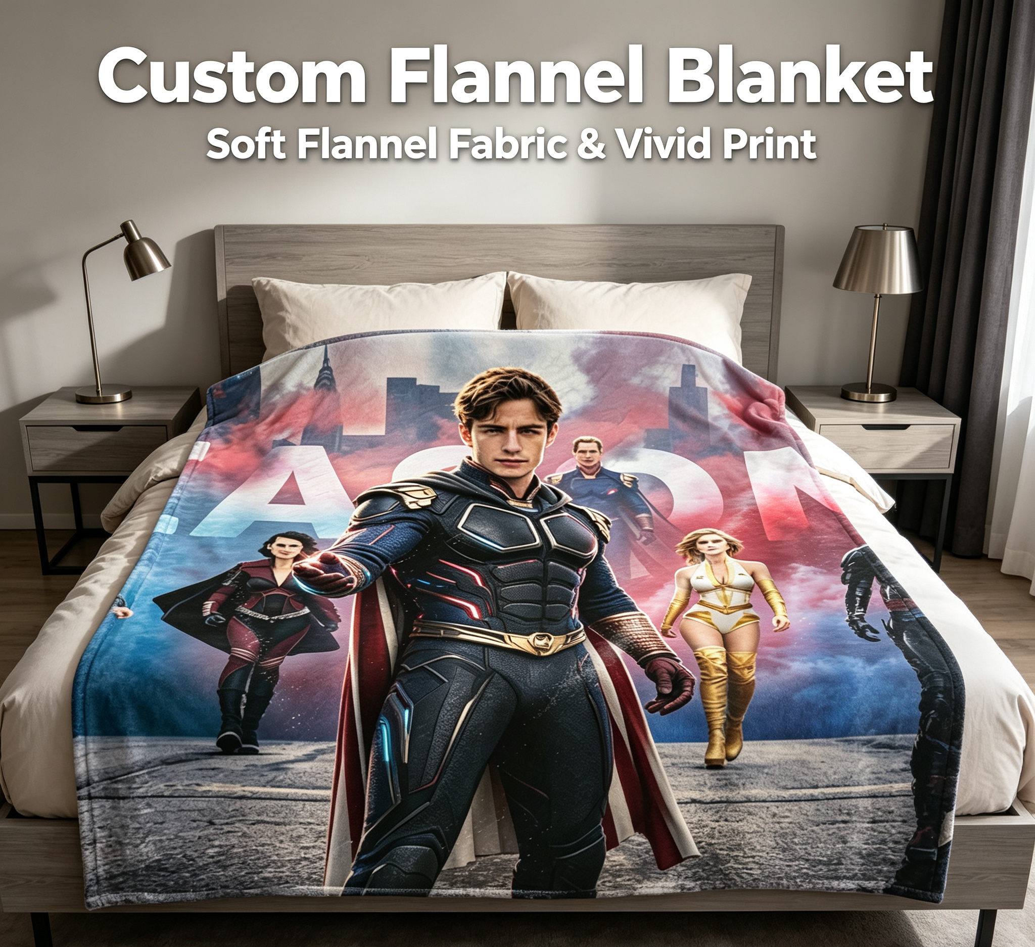 Custom Face Blanket - The Boys Season 3 Superheroes Flannel Blanket for Couch, Bed, or Travel - Perfect Gift or Giveaway for Fans