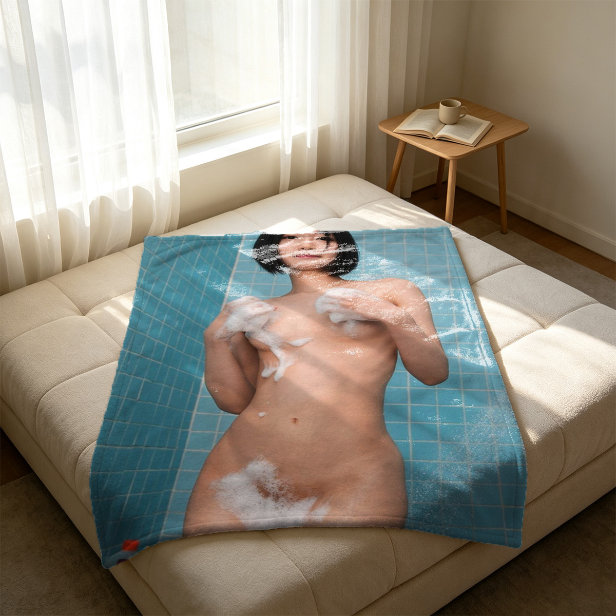 Pearl Thong on Orange Couch - Blanket