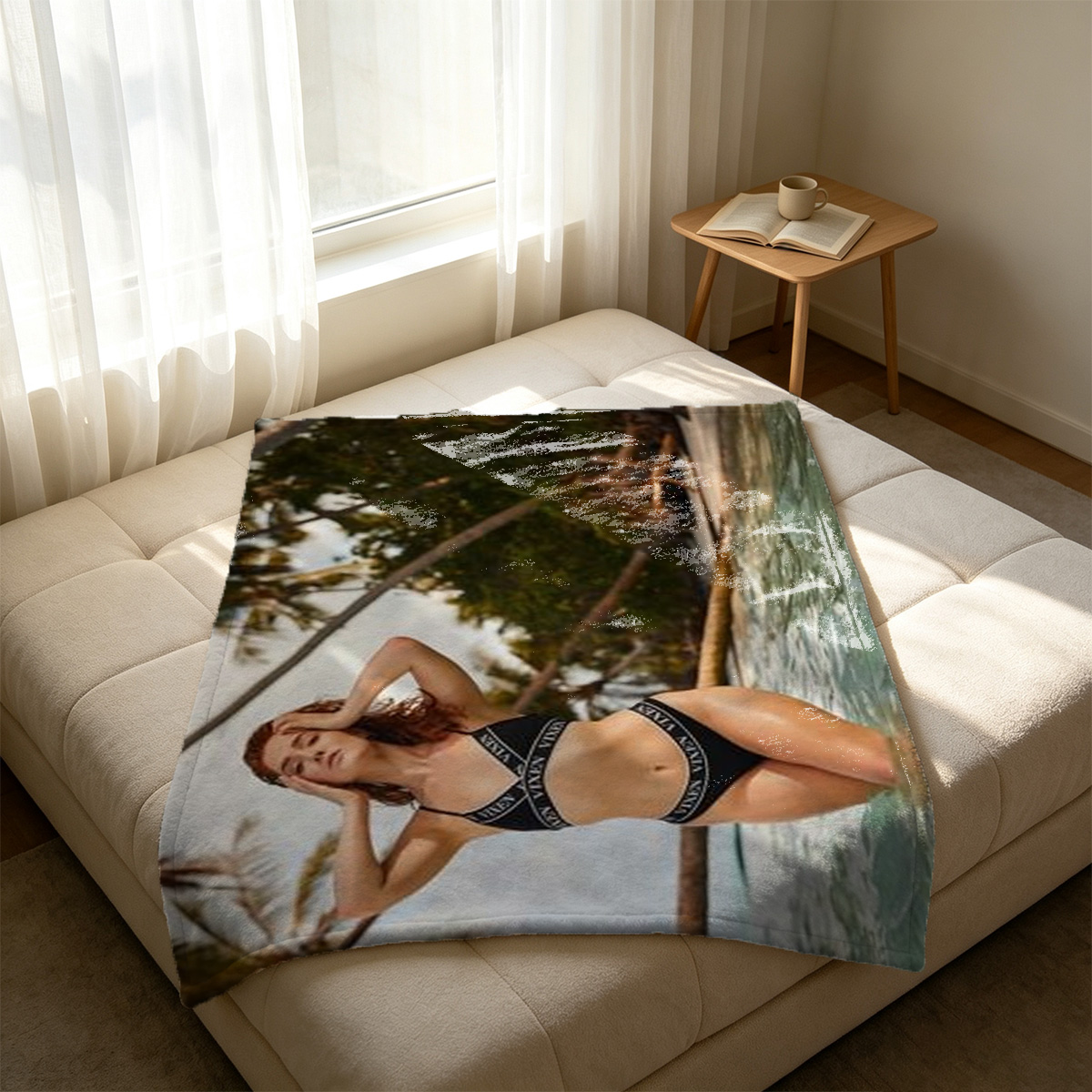 Nude Olivia Culpo Lounging on Outdoor Sofa with Legs Up - Blanket