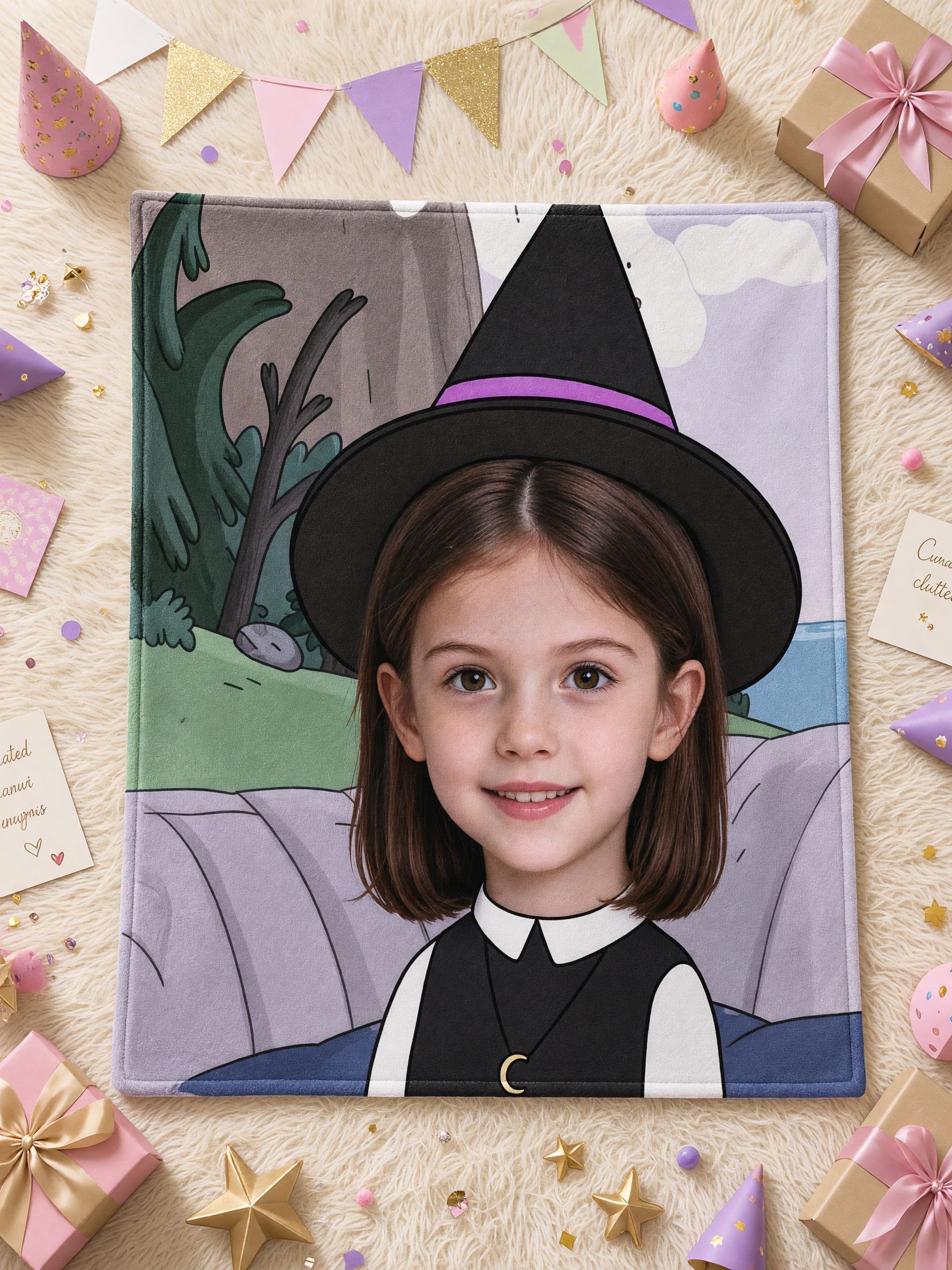 Custom Photo Face Blanket Personalized Witch Cartoon Velvet Flannel Throw Cozy Birthday Keepsake Gift