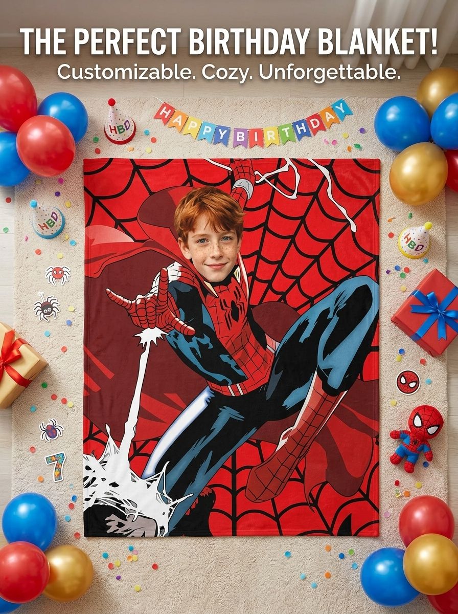 Customized Avatar Superhero Photo Throw Blanket, Ultra-Soft Anti-Pilling Flannel Fleece Blanket for Kids and Adults, Personalized Cozy Bed and Couch Gift for Birthday, Christmas, and Holidays