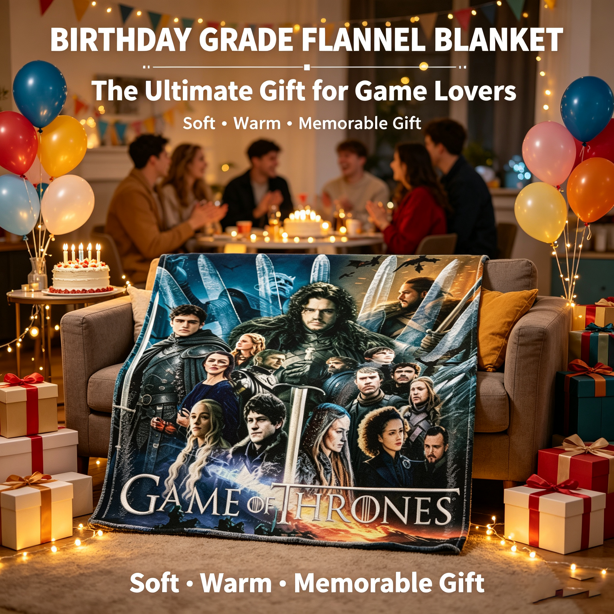 Custom Face Blanket Game of Thrones Flannel Blanket for Couch, Bed, or Travel – Perfect Gift for Fans and Collectors