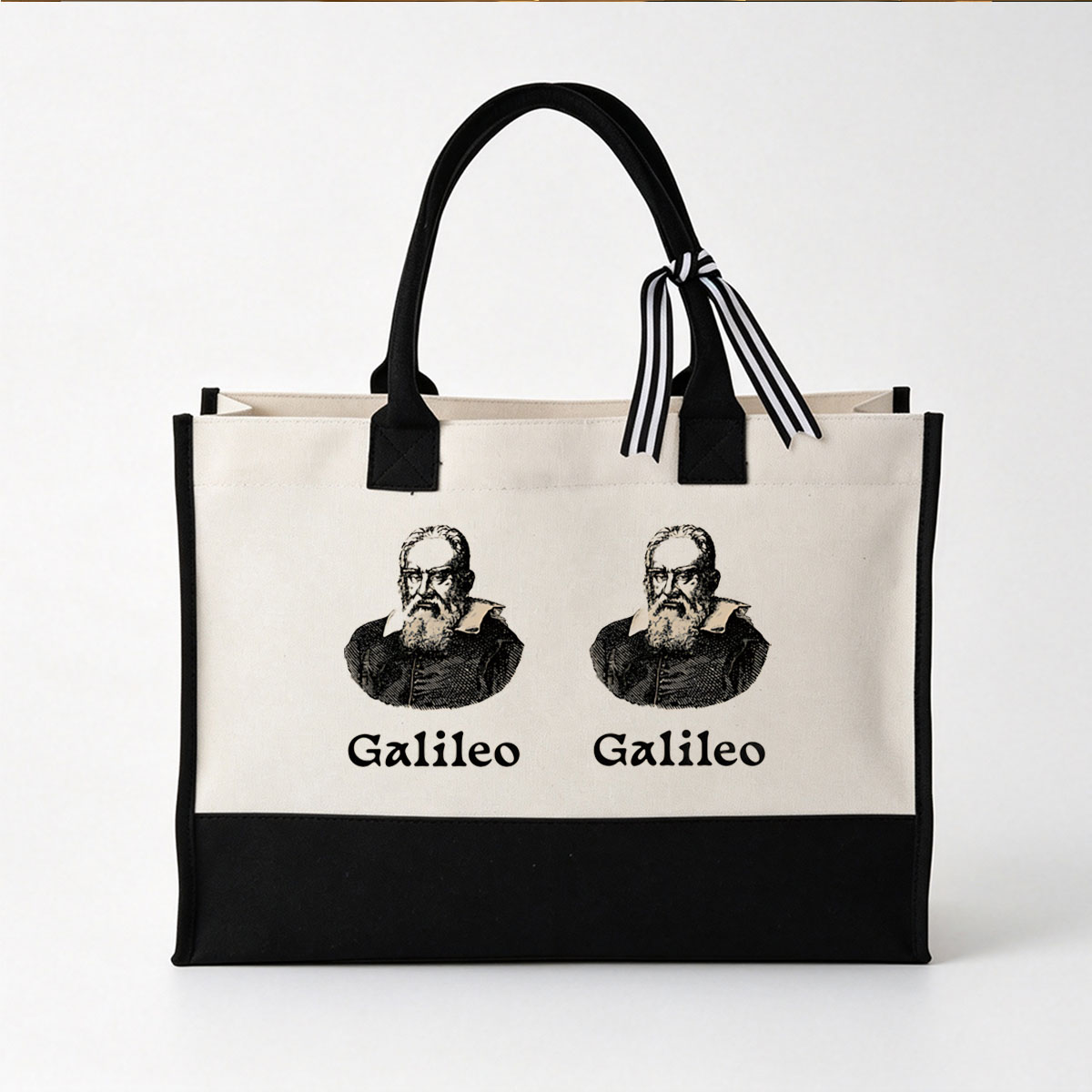 Galileo Galilei Portrait in Black and White Art Style - Canvas patchwork gift tote bag