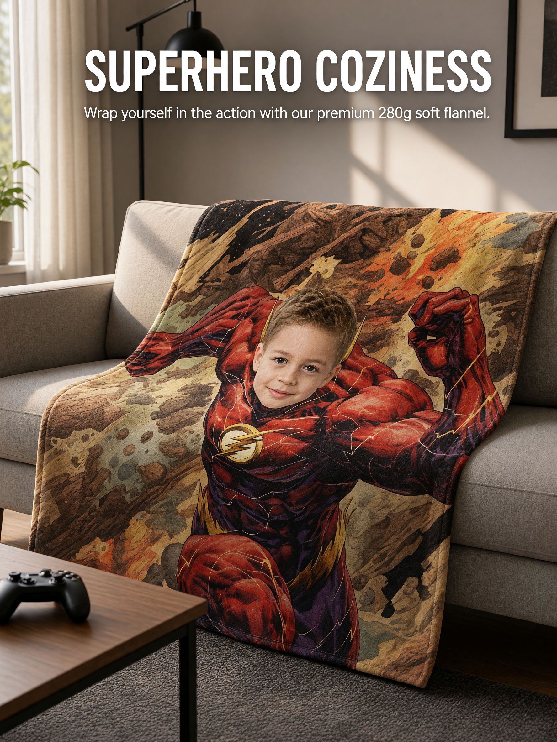 Custom Face Blanket Personalized Superhero Photo Flannel Throw Ultra Soft Skin-Friendly Fleece Bed Couch Gift