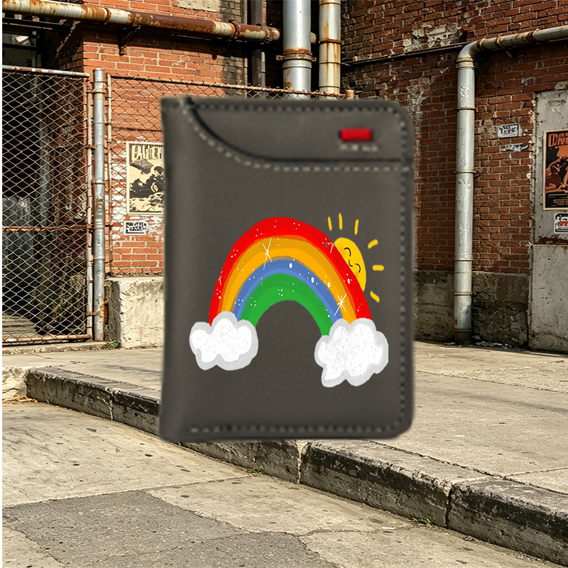 Unisex Vertical Wallet with Rainbow and Sun Print Design | Compact Long Wallet for Daily Use, Perfect for Students, Young Adults, and Fashion Lovers | Lightweight and Durable Wallet for School, Work, Travel, and Everyday Carry