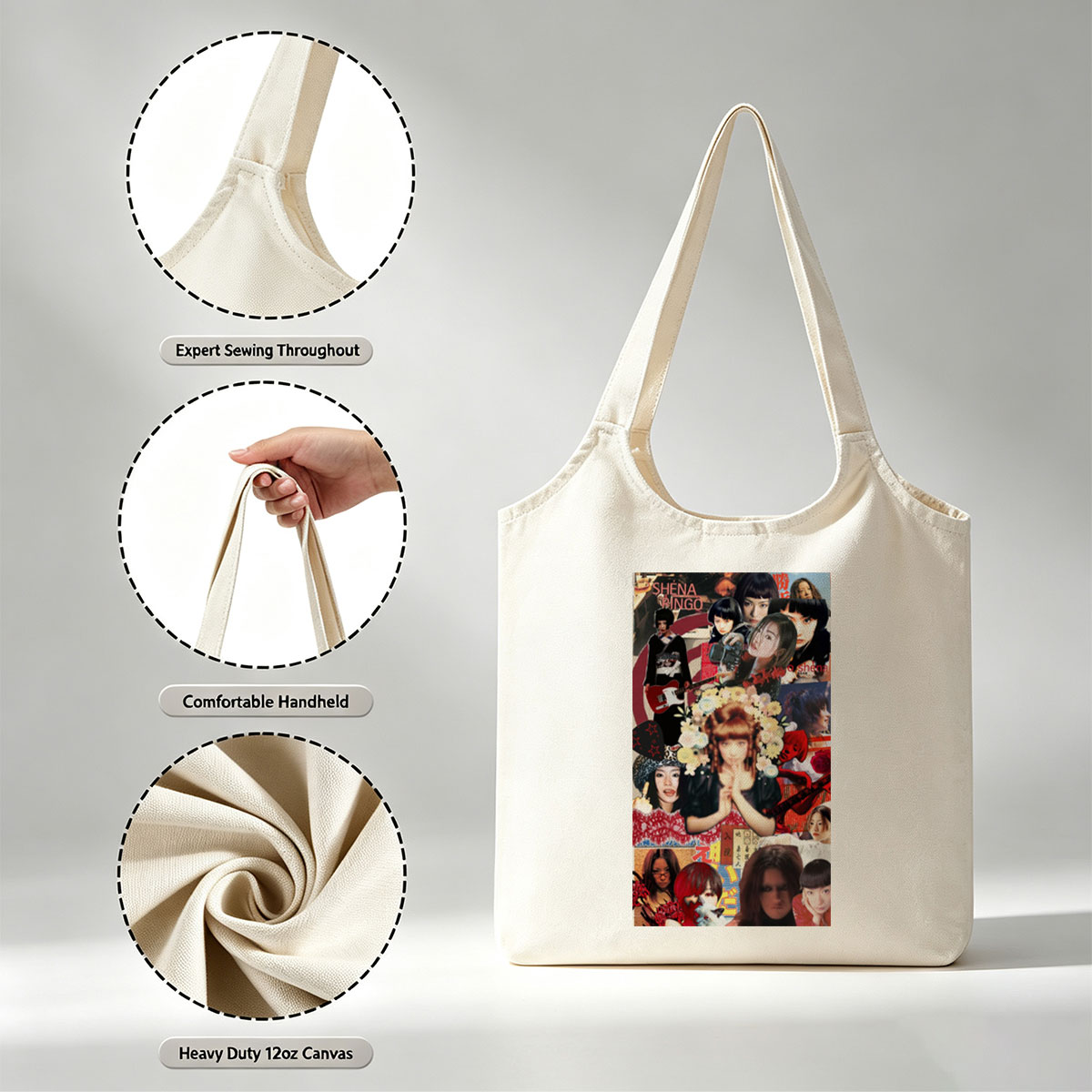 Shena Ringo Collage - A Vibrant Montage of Music, Fashion, and Artistic Expression - Canvas shoulder bags/