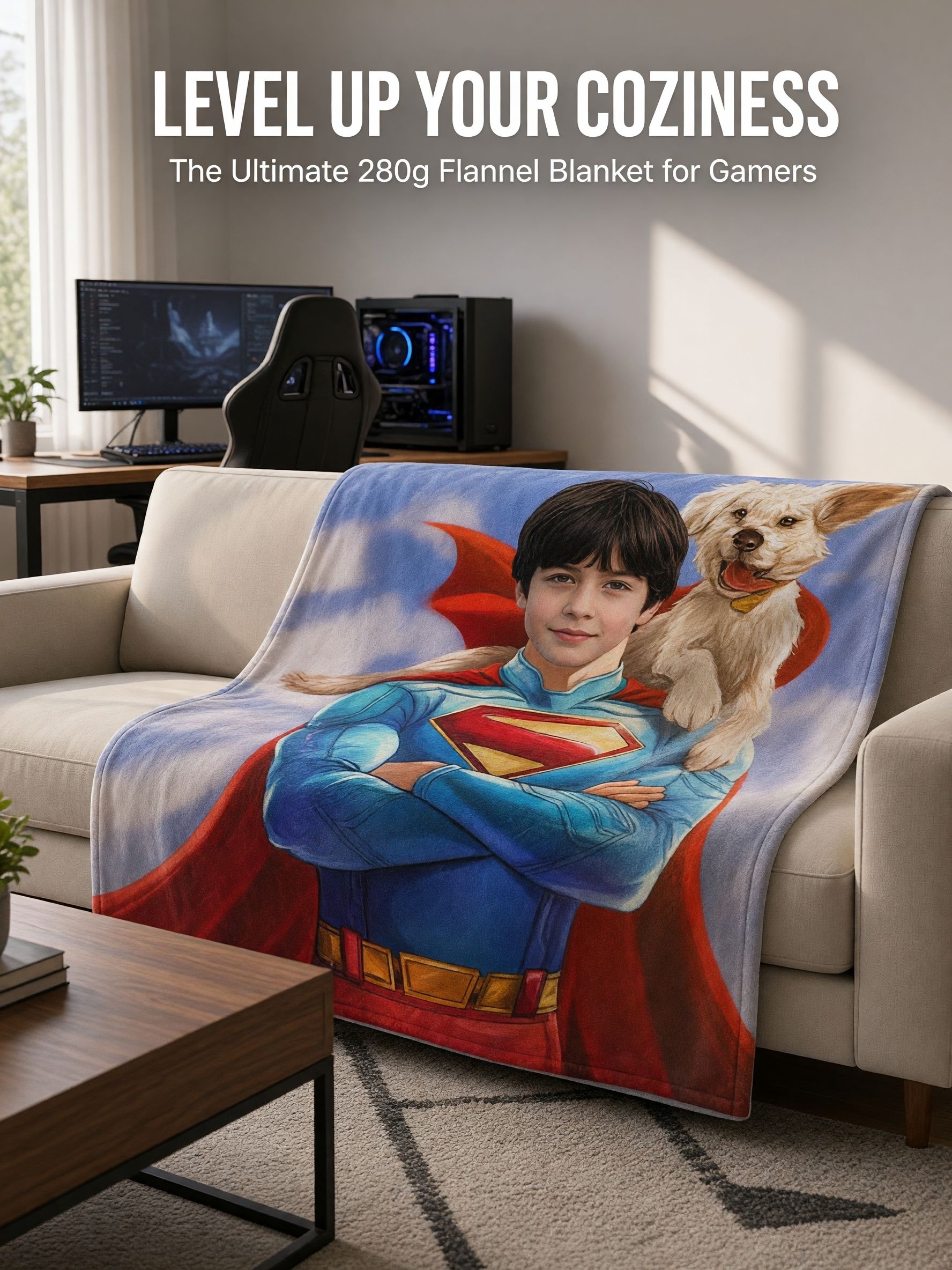 Personalized Superhero Face Photo Blanket Soft Flannel Throw Cozy Bed Couch Cover Ideal Custom Gift for Kids