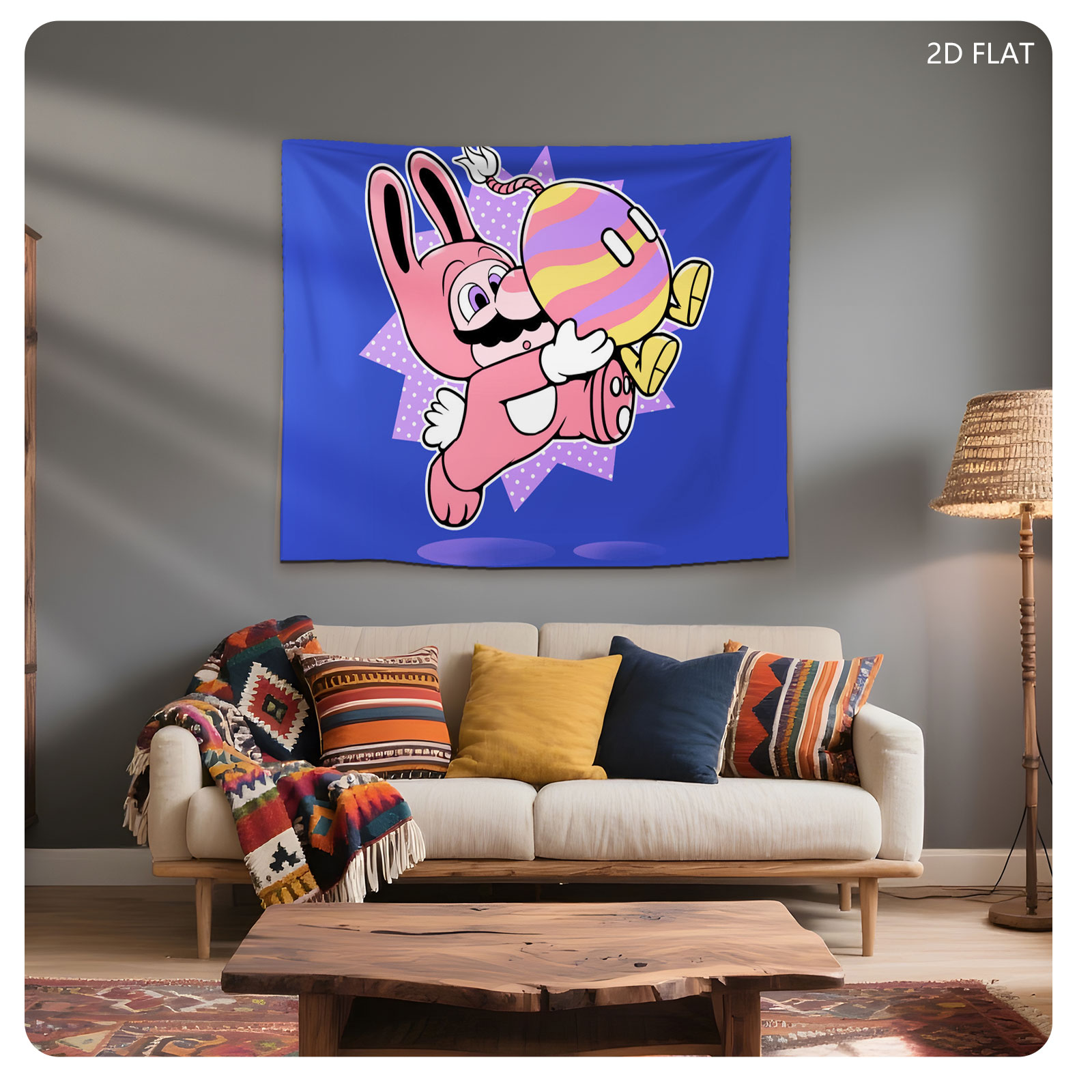 Mario in Bunny Suit Hugs Rainbow Koopa Shell - Tapestry
