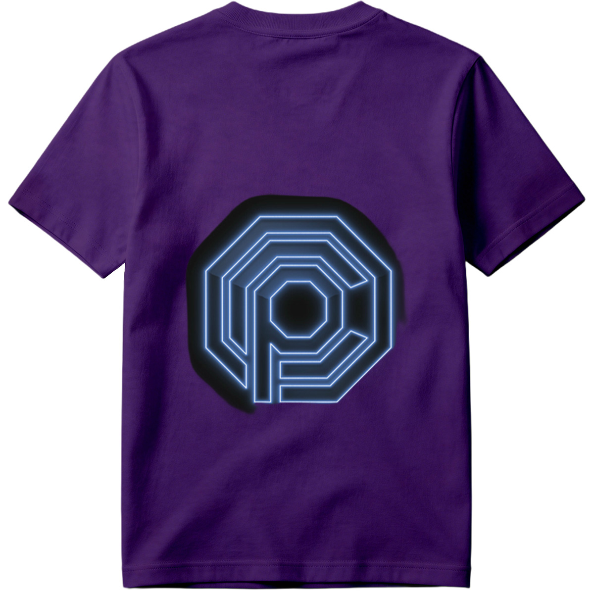Neon Blue Octagonal Logo with Letter P - Tee