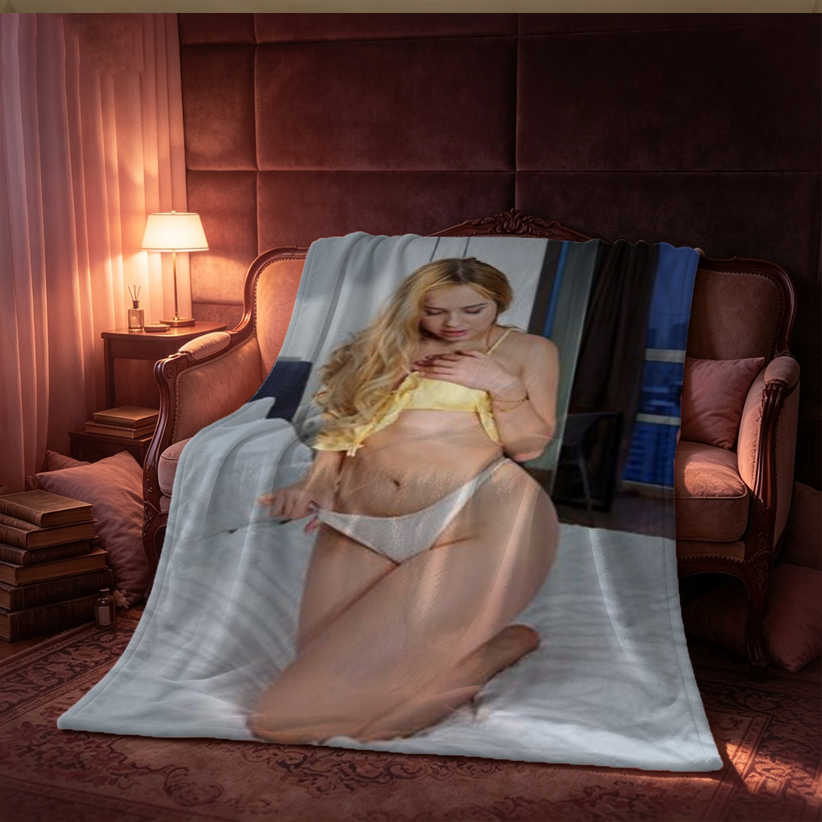 Cosplay of Grayfia Lucifuge in bunny girl lingerie doing a high leg pose at a bar. - Blanket