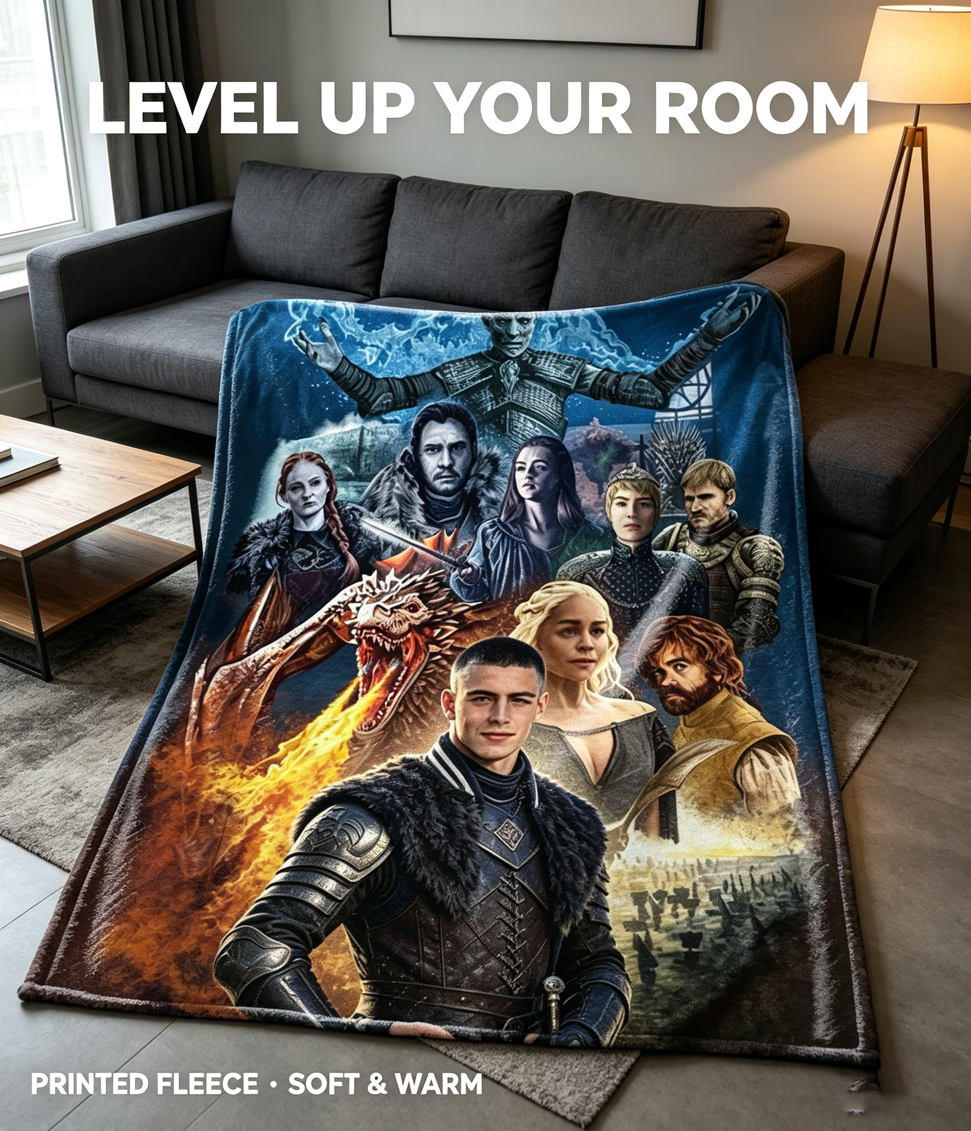 Custom Face Blanket Game of Thrones Characters Flannel Blanket Perfect for Couch, Bed, or Travel Ideal Gift for Fans and Collectors