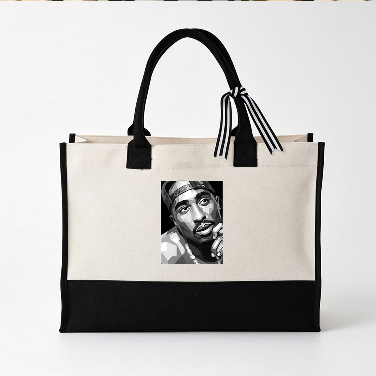 Pop Art Portrait of a Man Wearing HTM Cap and Chain Necklace - Canvas patchwork gift tote bag