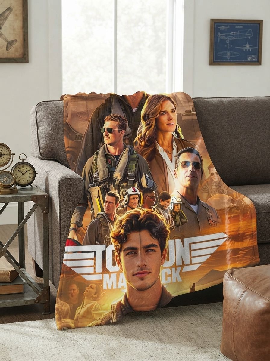 Custom Photo Face Flannel Blanket Personalized Fighter Pilot Movie Poster Plush Throw Skin Friendly Anti Pilling