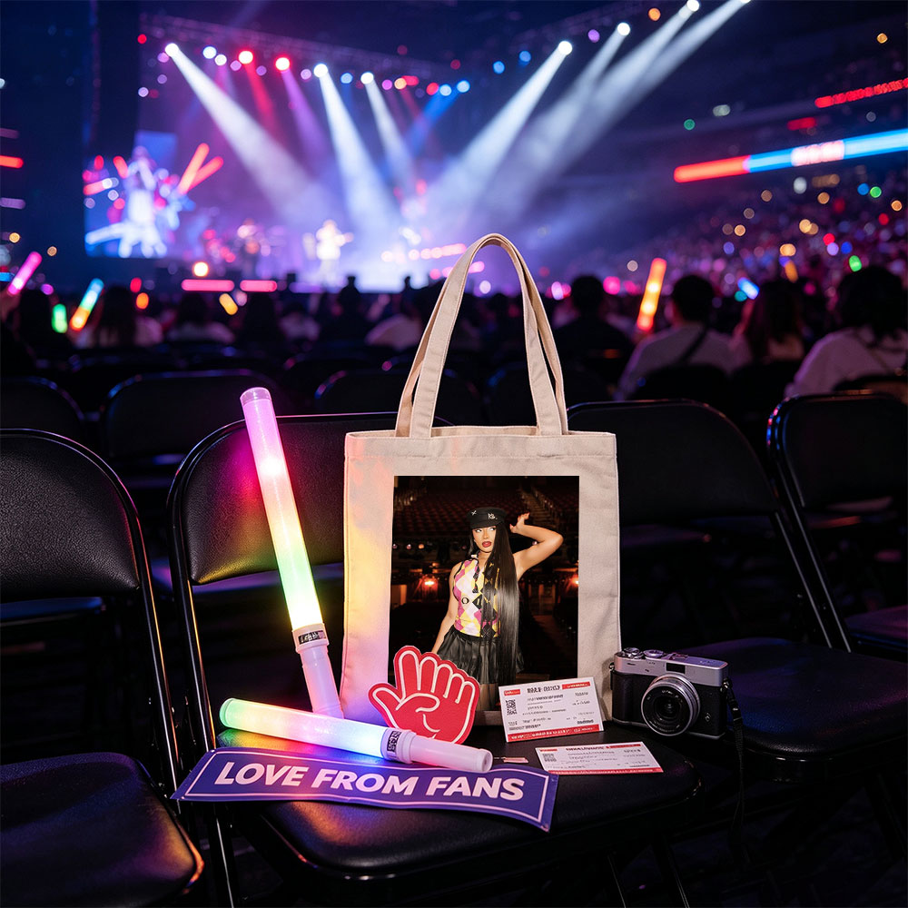 Cardi B in a Bold Outfit at a Concert Venue with Vibrant Lighting and Stage Setup - Canvas tote bags