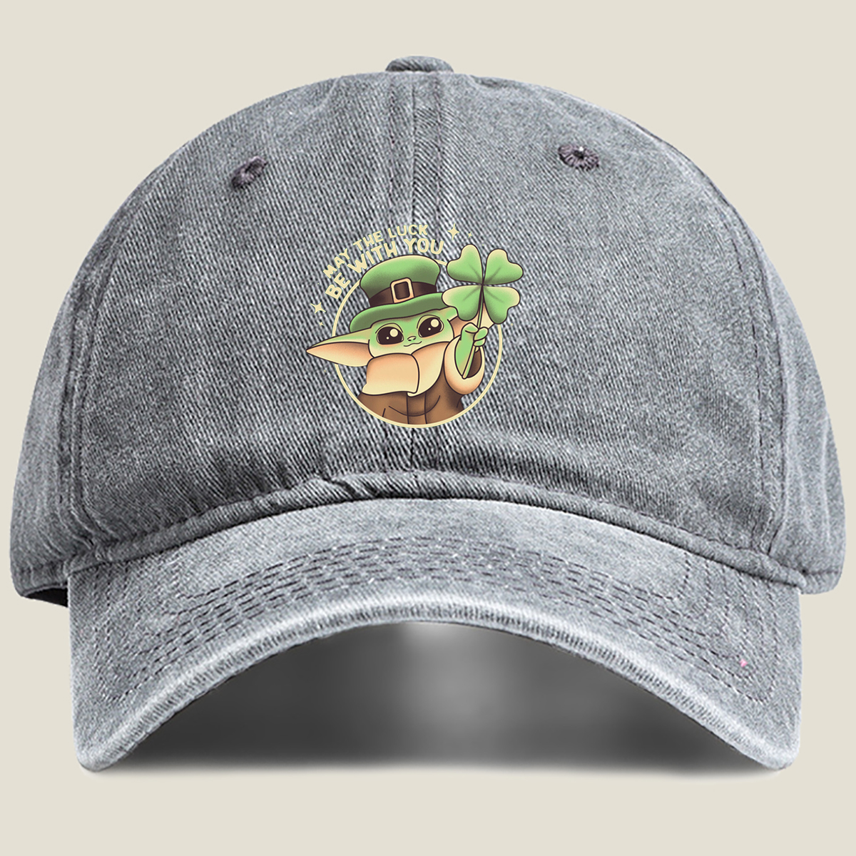 Baby Yoda St. Patrick's Day Design - Washed Denim - Baseball Cap