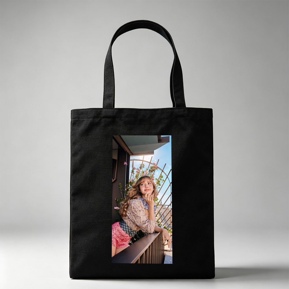 Lisa Blackpink Balcony Portrait with Floral Background and Stylish Outfit - Canvas tote bags