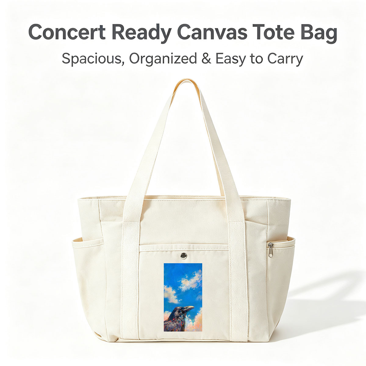 Crow Against Vibrant Sky Painting - Multi-pocket bags