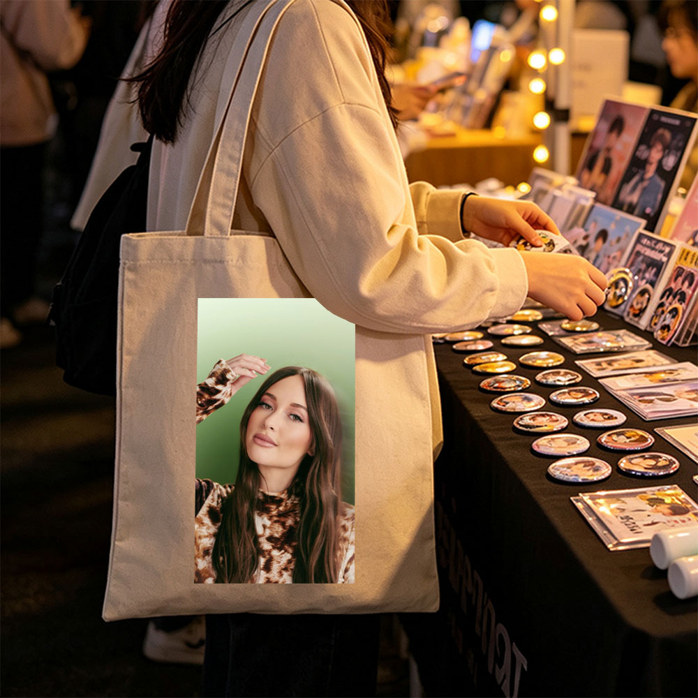 Olivia Rodrigo in a Fashion Portrait Wearing a Leopard Print Top Against a Green Background - Canvas tote bags