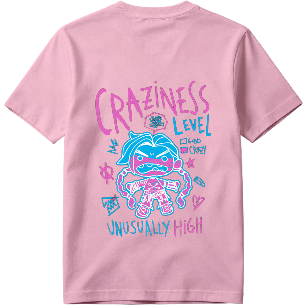 Craziness Level: Unusually High - Blue Character with Pink Accents - Tee
