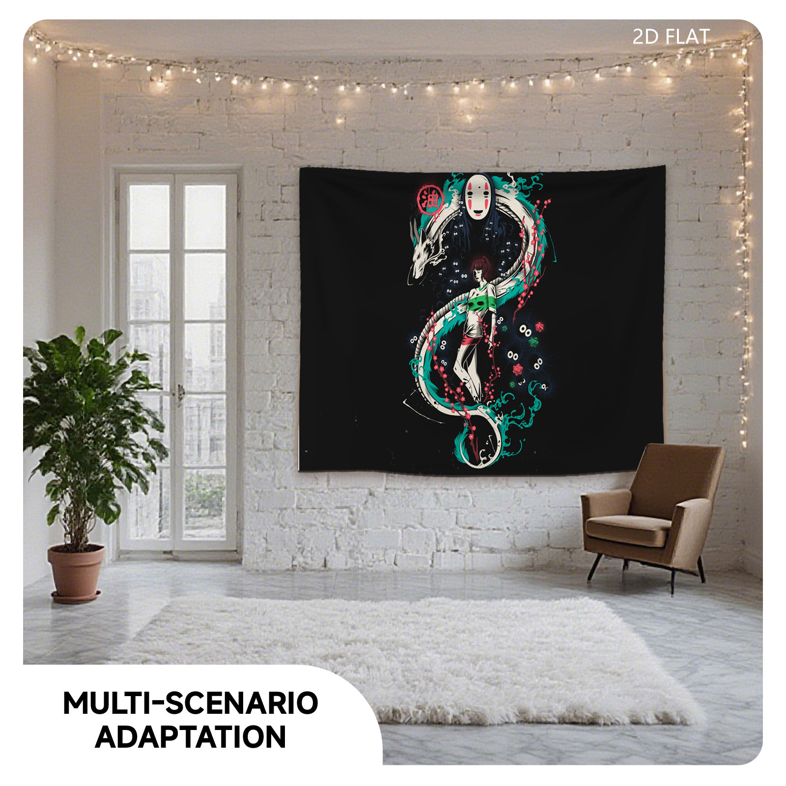 No-Face and Chihiro with Dragon from Spirited Away - Tapestry