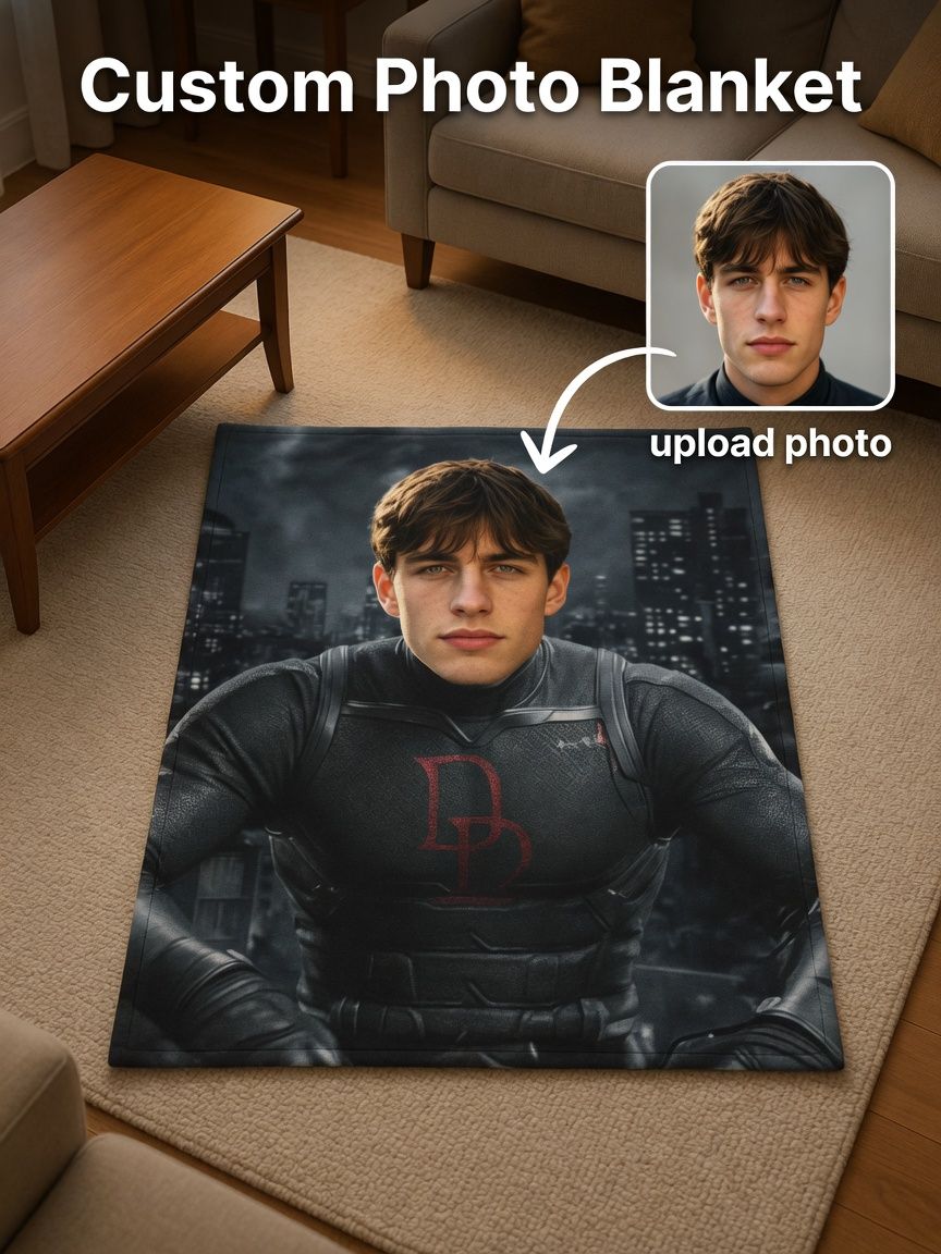 Custom Photo Face Flannel Blanket Personalized Superhero Velvet Plush Throw for Bed Couch Ideal Warm Personalized Gift