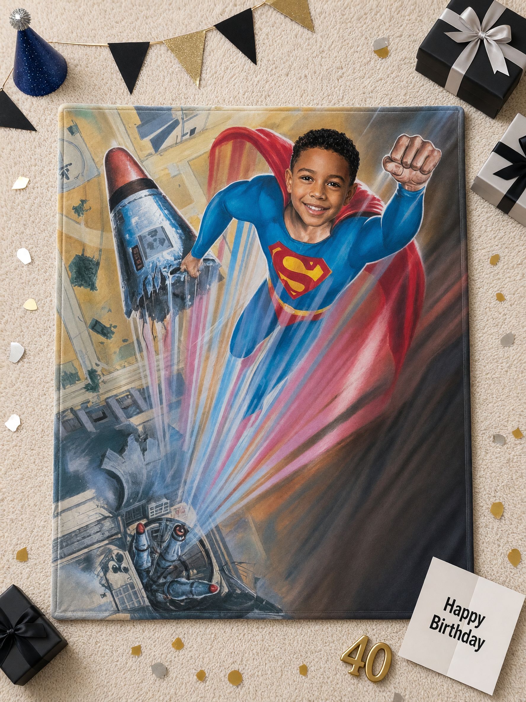 Custom Face Superhero Flannel Fleece Blanket, Ultra Soft Cozy Throw, Ideal Personalized Gift for Kids and Family