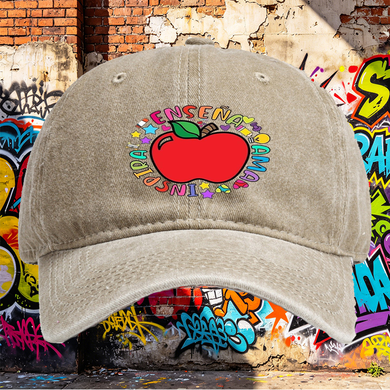 Unisex Classic Washed Hat with Colorful Apple and 